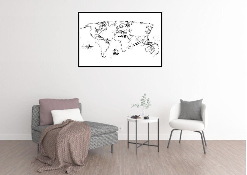 World Map Wall Art Decal Poster Kids Playroom Classroom Nursery Educational Vinyl Wall Decal Decor