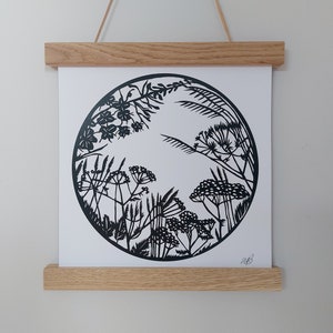 Wildflower Moon Art Print - Papercut - Eco print - Eucalyptus paper 350gsm - vegan ink - plastic free - nature-meadow-flowers-plants-folkart