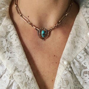 Antique 14k Gold Turquoise and Pearl Pin