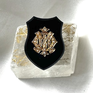 Victorian 18k Gold, Onyx & Pearls Shield Locket Pendant