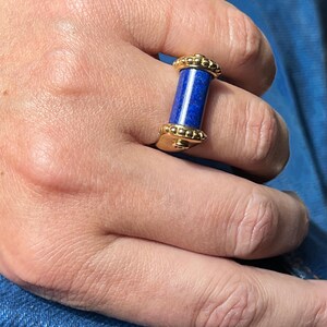 Vintage French 18k Gold, Lapis & Diamond Ring
