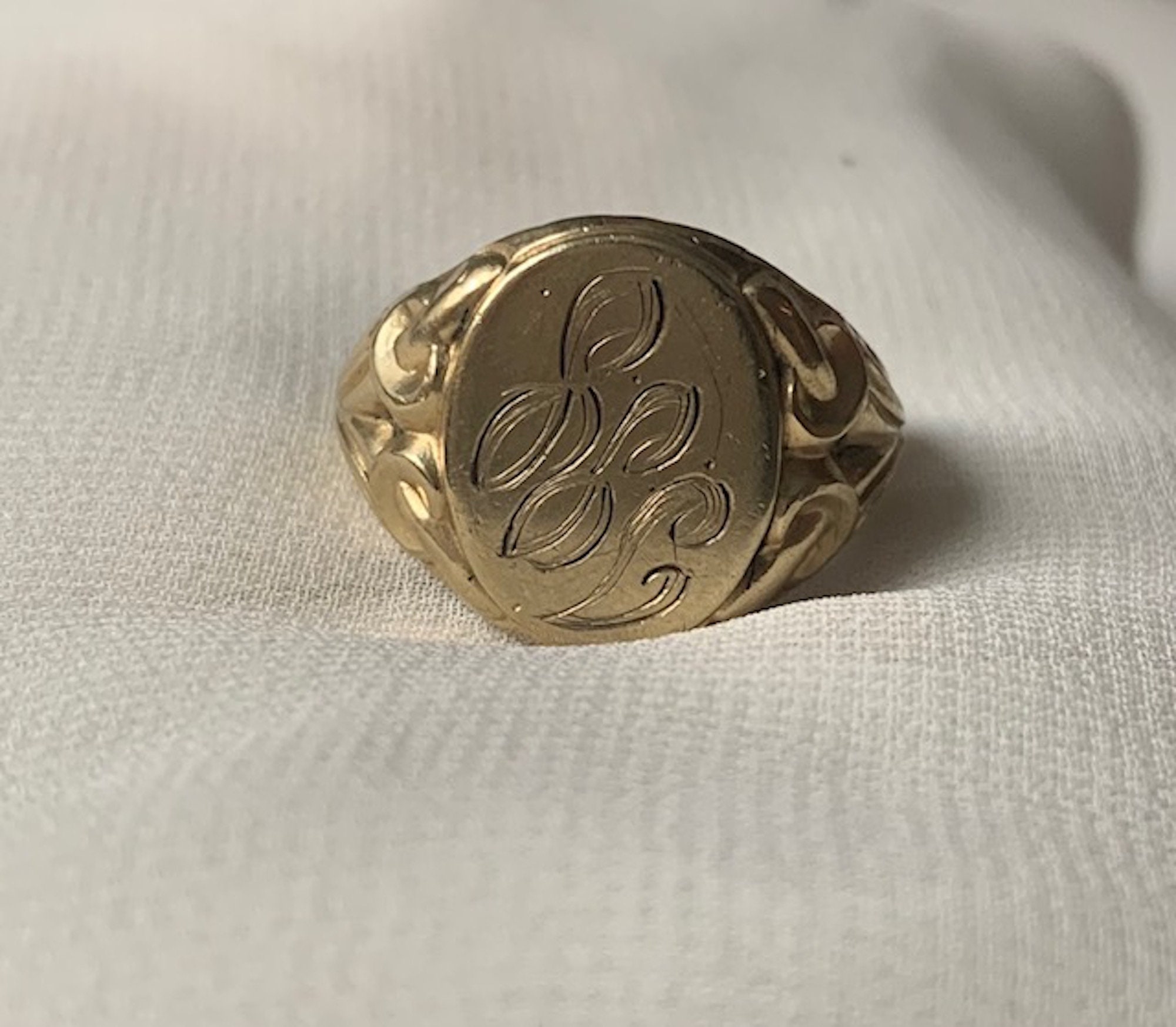 Antique 10k Gold Signet Ring Engraved Initials Monogram J.G. -  Israel