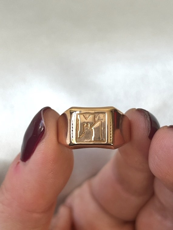 Art Deco French 18k Gold Signet ring with initial… - image 2