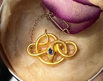 Victorian 14k Gold, Sapphire & Rubies Snake Pin