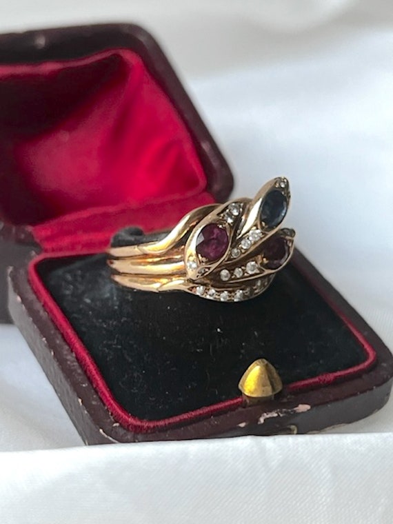 Antique 18k Gold, Ruby, Sapphire & Diamonds Three… - image 5