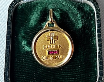 Antique 18k Gold, Ruby & Diamond French Augis Medallion