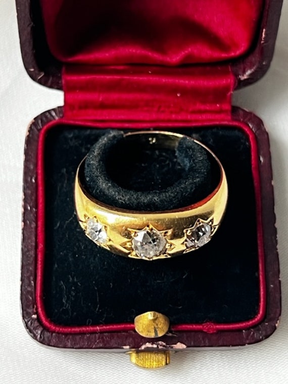 Antique English 18k Gold & Star Set Diamonds Ring… - image 3