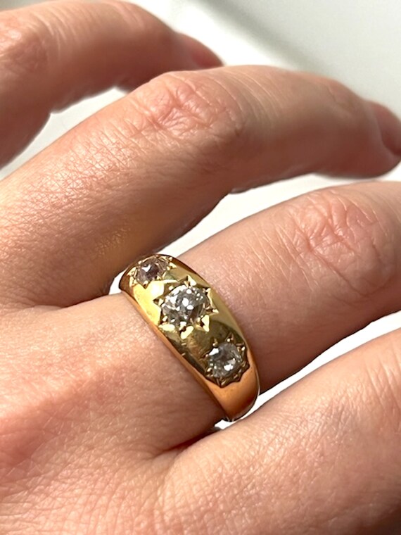 Antique English 18k Gold & Star Set Diamonds Ring… - image 7