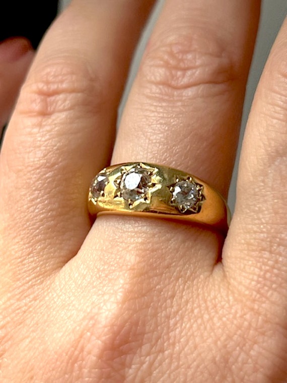 Antique English 18k Gold & Star Set Diamonds Ring… - image 6