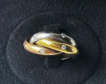 Vintage Cartier Trinity Three Tone 18k Gold Ring & Diamonds