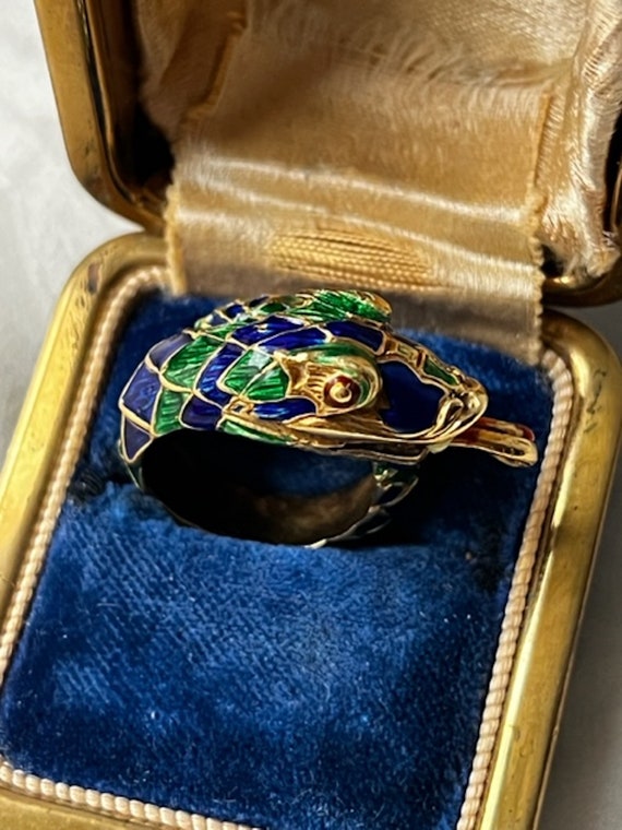 Vintage Italian 18k Gold Enamel Dragon Ring