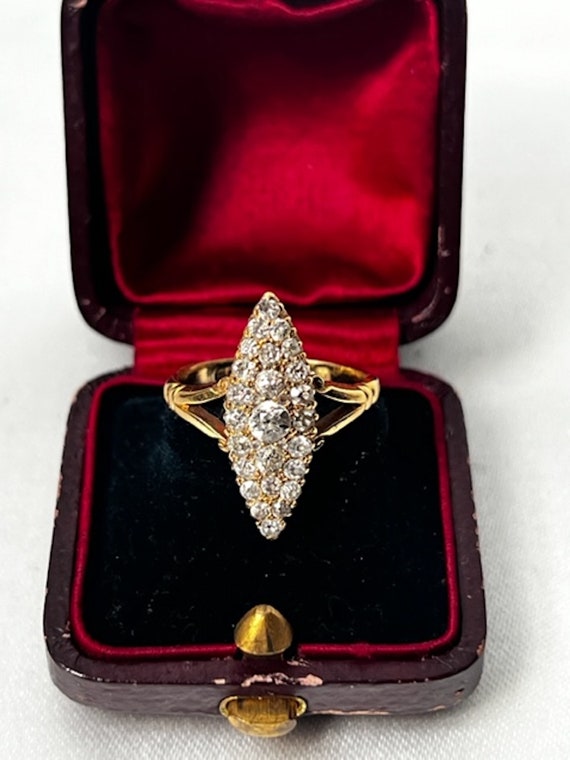 Antique English 18k Gold & Diamonds Navette Shape 