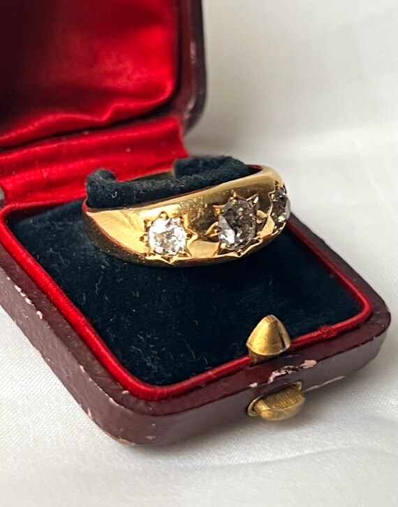 Antique English 18k Gold & Star Set Diamonds Ring… - image 4