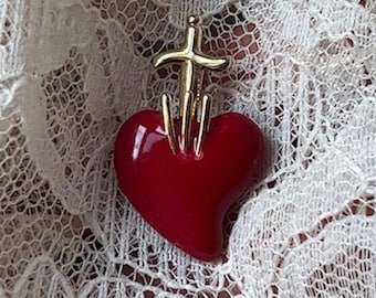 Italian Gold and Red Enamel Heart Pendant