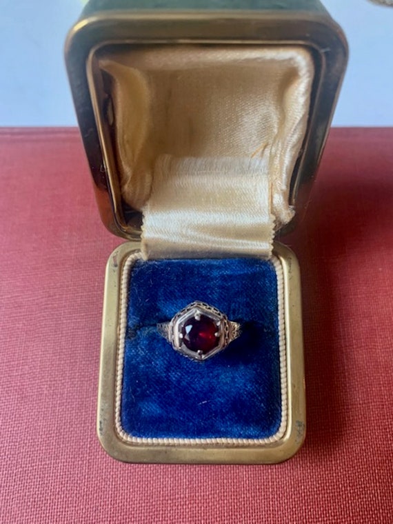 Antique 14k White Gold and Garnet