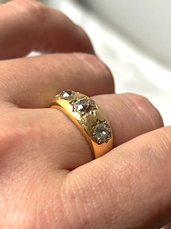 Antique English 18k Gold & Star Set Diamonds Ring… - image 8