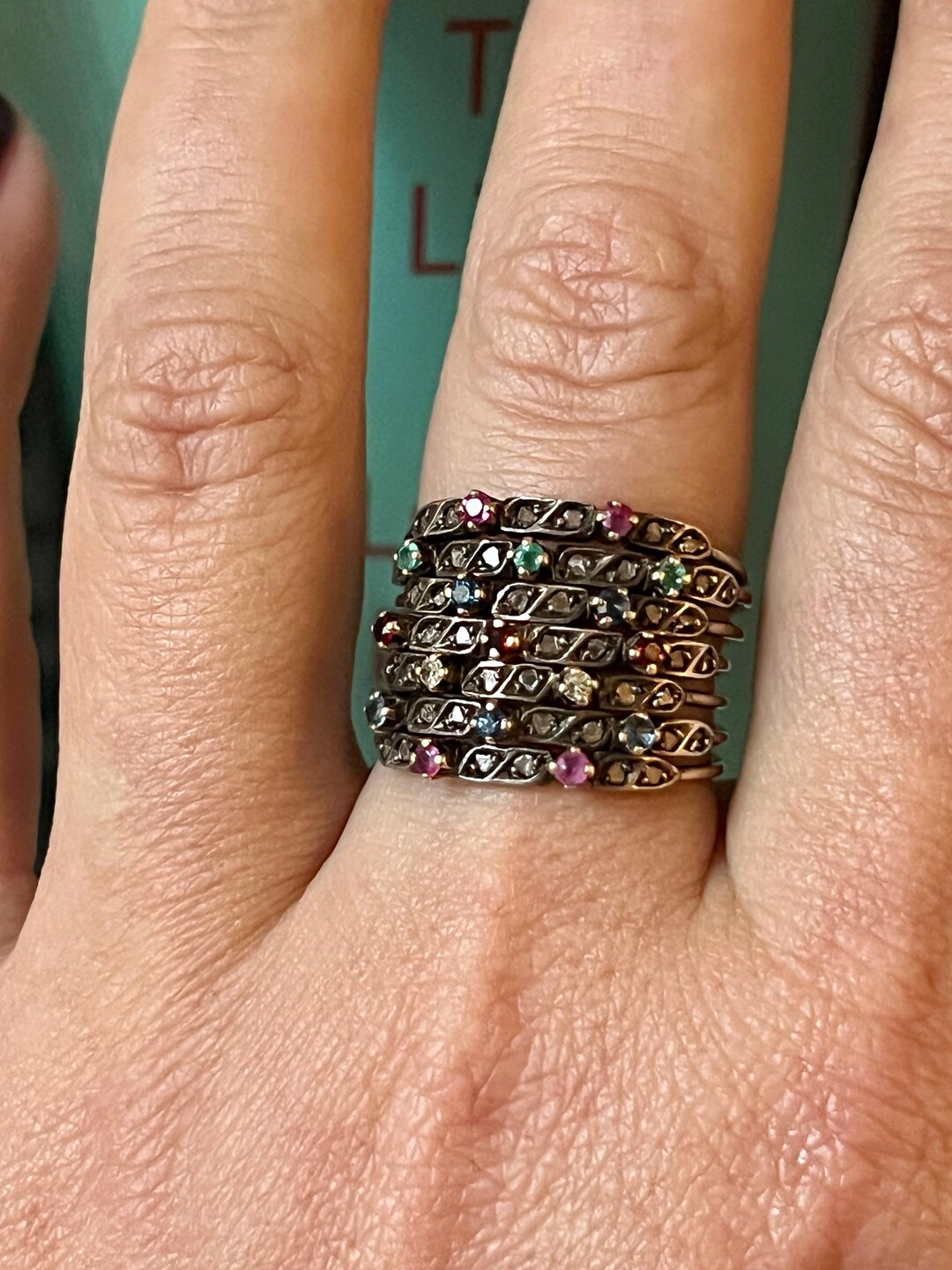 Vintage 18k Gold Seven Ring With Multistones - Etsy