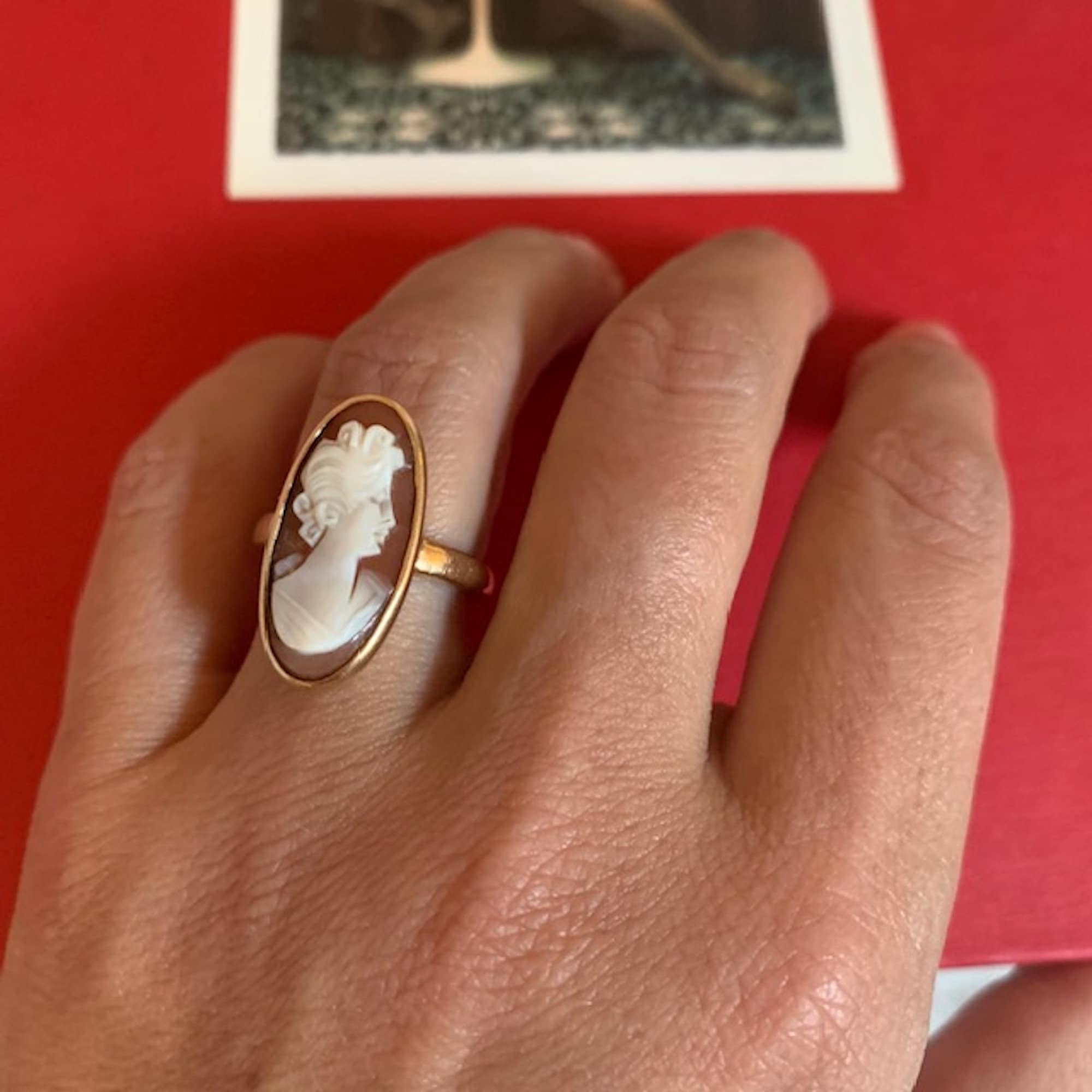 Vintage 18K Gold Shell Cameo Ring with Women Etsy