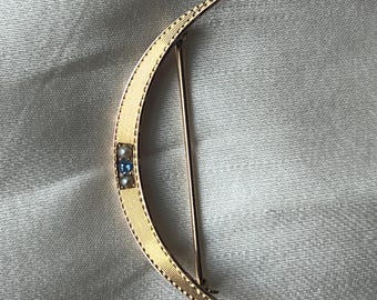 Antique 14k gold, sapphire and pearls crescent moon pin