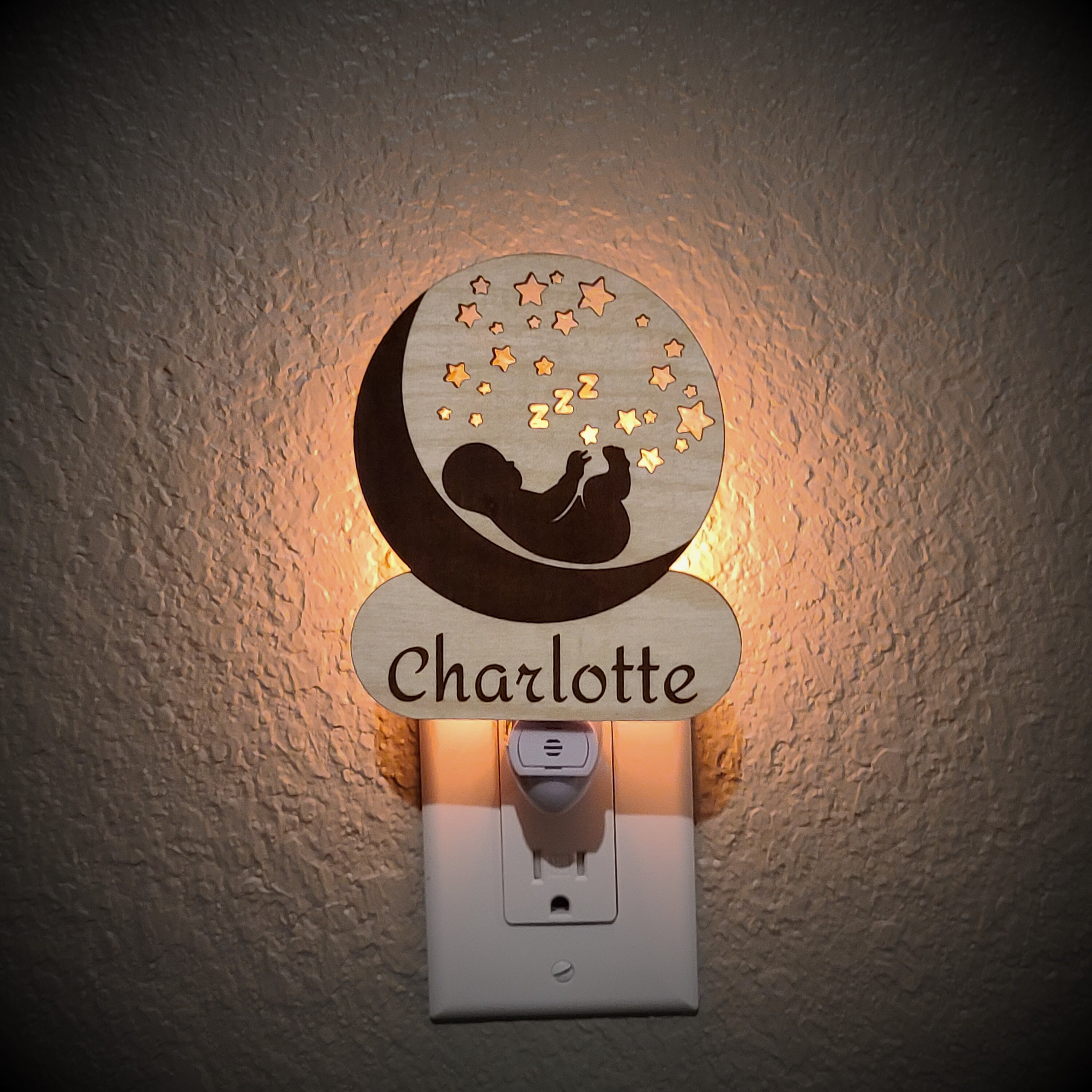 Engraved Night Light for nursery made of laser cut wood veneer Etsy