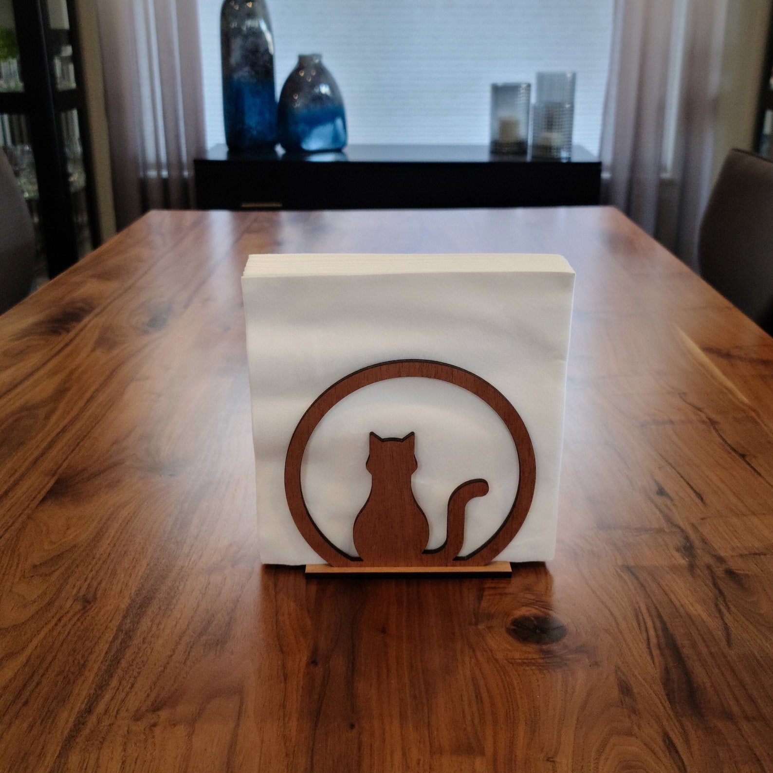Napkin holder with cat silhouette laser cut from beautiful Etsy