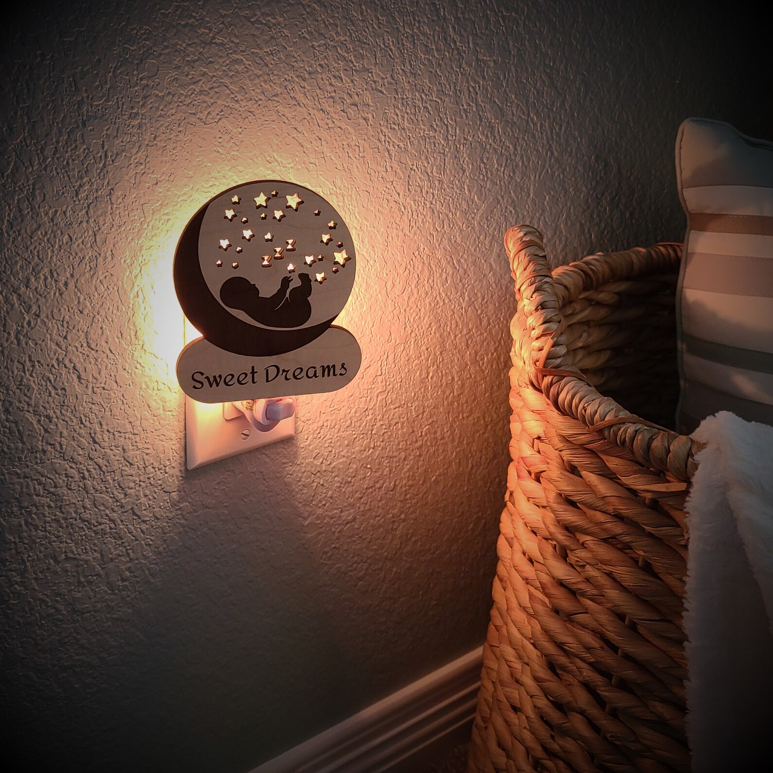 Engraved Night Light for nursery made of laser cut wood veneer Etsy
