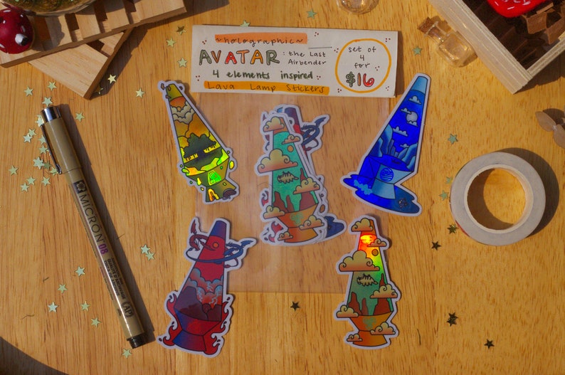Avatar 4 Elements Holographic Lava Lamp Vinyl Sticker Set Avatar the Last Airbender elemental inspired stickers all 4 or just one individual 2 full sets