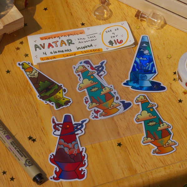 Avatar 4 Elements Holographic Lava Lamp Vinyl Sticker Set Avatar the Last Airbender elemental inspired stickers all 4 or just one individual