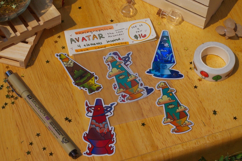 Avatar 4 Elements Holographic Lava Lamp Vinyl Sticker Set Avatar the Last Airbender elemental inspired stickers all 4 or just one individual Full Set of 4