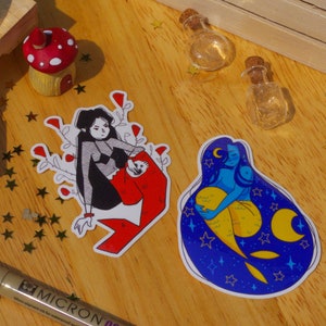 Mermaid Sticker Set of 2 glossy vinyl stickers red and blue roses and moon set