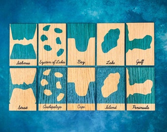 Montessori Inspired Wooden Learning Tiles - Land and Water Forms