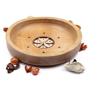 Handmade Large Wooden Bowl with Gemstones, Decorative Bowl, Bowl for Fruits and Nuts, Solid Maple Wood & Carnelian Gemstone