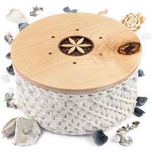 STROMIII Crochet Basket with Lid Maple Wood Top and Snow Quartz Stone | Crochet Pattern Storage Basket
