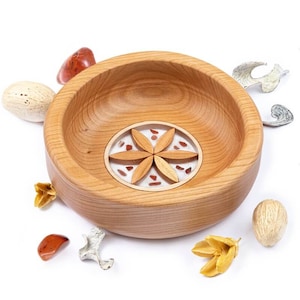 Handmade Wooden Bowl with Gemstones, Decorative Bowl, Bowl for Fruits and Nuts, Solid Cherry Wood & Jasper Gemstone