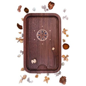 Handmade Cutting Board with Gemstones, Durable Solid Kitchen Board, Cheese Board, Decorative Board, Walnut Wood & Lauzrite Gemstone
