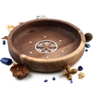 Handmade Large Wooden Bowl with Gemstones, Decorative Bowl, Bowl for Fruits and Nuts, Solid Walnut Wood & Lapis Lazuli Gemstone