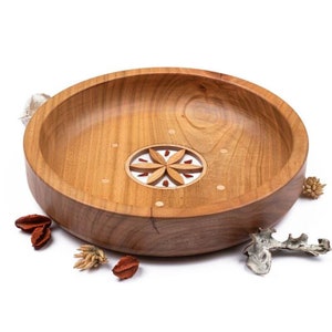 Handmade Large Wooden Bowl with Gemstones, Decorative Bowl, Bowl for Fruits and Nuts, Solid Cherry Wood & Jasper Gemstone
