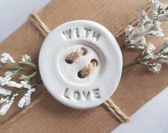 Button with love present tags | christmas | birthday| gifting | christening | party supplies | anniversary