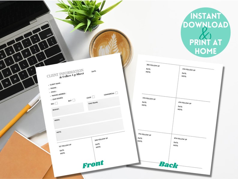 Real Estate Client Information Sheet Follow up Sheet Etsy