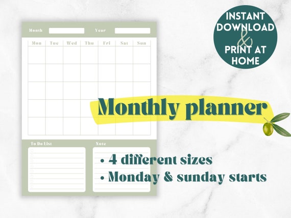 Monthly Planner Printable to Do List Note Productivity | Etsy
