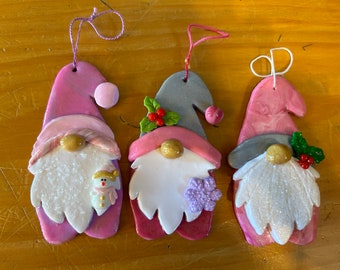 Clay Christmas Gnome ornaments (set of 3), personalized gnome ornament