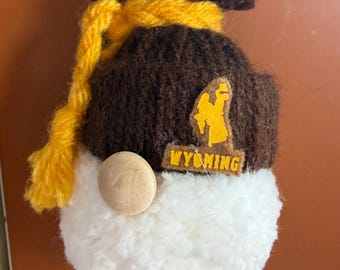 Wyoming sports fan gnome ornament, Wyoming Univeristy ornament