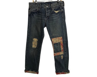 Vintage Takeo Kikuchi personalizado Patchwork Floral mariposa Denim Jeans marca japonesa diseñador Streetwear se adapta al tamaño 34 35 YA468j