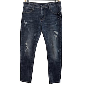 Vintage Japanese Brand Oeo H5 Indigo Jeans Straight Cut Faded Distressed Design Slim Fits Size 30 Streetwear Unisex Wear Z006