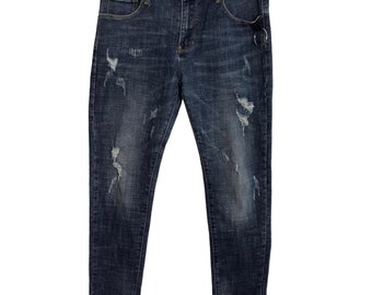 Vintage Japans merk Oeo H5 indigo jeans rechte snit vervaagd noodlijdend ontwerp slim fit maat 30 streetwear uniseks dragen Z006