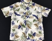 Rare Vintage 90s Hawaiian 100 Rayon Croft Barrow Art Floral All Over Printed Button Down Shirt Streetwear Designer Fits Size L XL i740