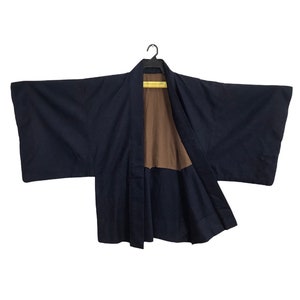 Vintage Noragi Kimono Hanten Jinbei Japanese Haori Cardigan Happi Jacket Plain Brown Inner Motifs Y846 Blueblack