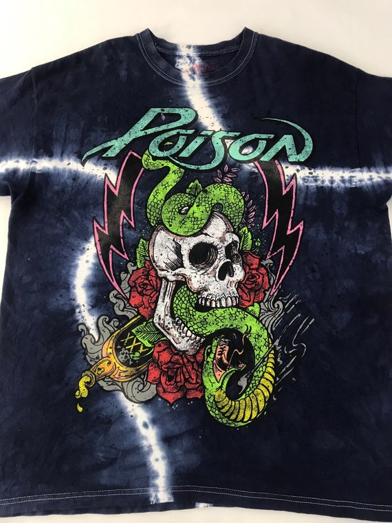 Vintage Poison Glam Metal Band Skull & Snake Rose… - image 3