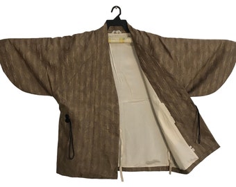 Vintage Uppawari Haori Noragi Kimono Hanten Jinbei Japanese Brand Cardigan Happi Jacket Striped Motifs Design Size L YA796
