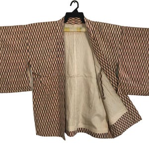 Vintage Haori Noragi Kimono Japanese Cardigan Happi Jacket Traditional Robe Yukata Sashiko Jinbei Hanten Size L XL Hishi Diamond Style YA623